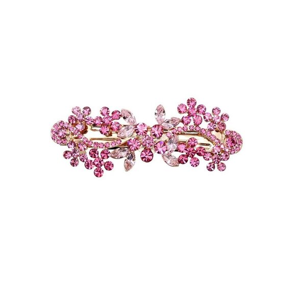 Pink Rhinestone Hair Barrette Crystal Floral Clip Wedding Bridesmaid Jewelry main image 5
